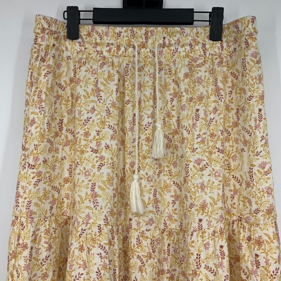 Wonderly Skirt Floral Print Midi Pull On Yellow Tassel Boho - Picture 2 of 11